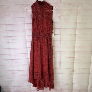 Nanette Lepore NWT Red Black Chiffon‎ Sleevelews Smock Hi-low Midi Dress Size 6